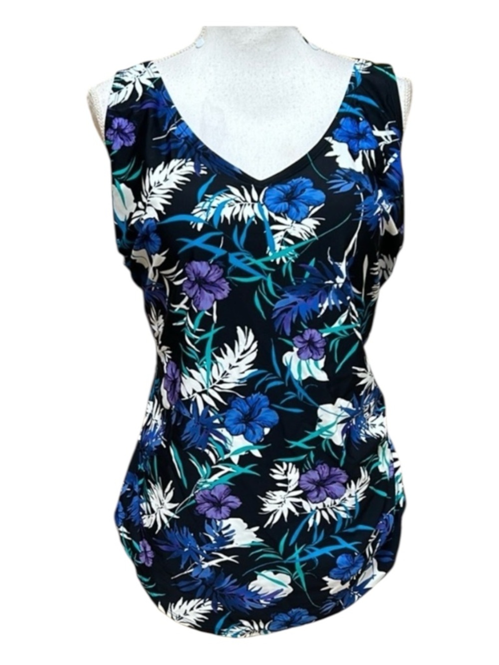 Swimsuit For All Blue Floral Sarong Island Life Padded One Piece Swimsuit Sz 18